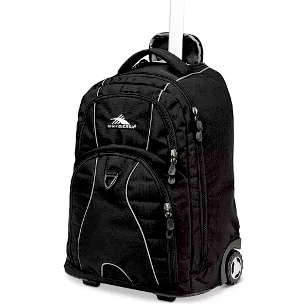 High Sierra freewheel rolling backpack black